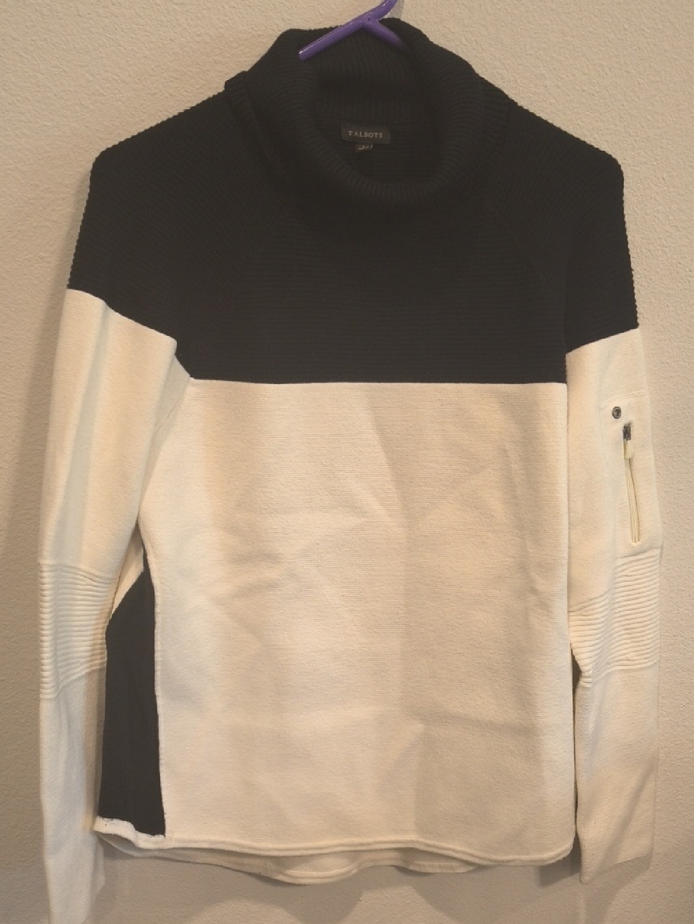 Talbots Black and White Ladies Turtleneck Colorblock Sweater Large
